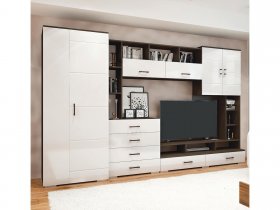 Стенка Коста МДФ (дуб венге/белый глянец) в Артёмовске - artyomovsk.mebel-nsk.ru | фото